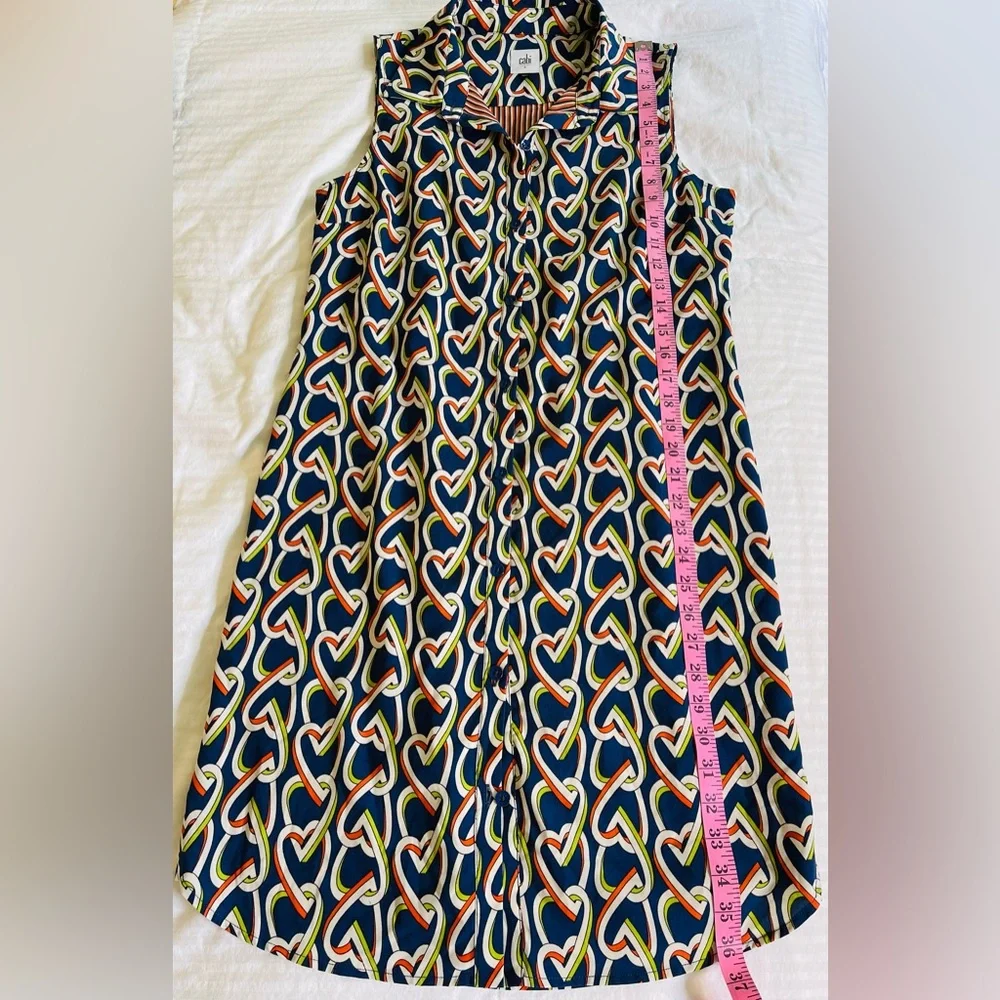Cabi Amour Dress Size S Heart Chain Print Navy Blue White Collared Casual